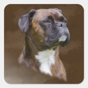 Sticker Carré Boxer Peinture à l'huile de chien Portrait d'art