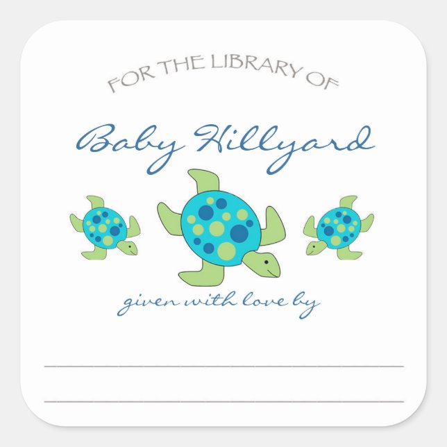 Sticker Carré Boy Baby shower plaques / tortues de mer (Devant)
