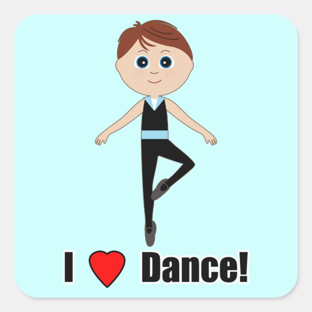 Sticker Carré Boy Ballet Dancer : I Love Dance (Devant)
