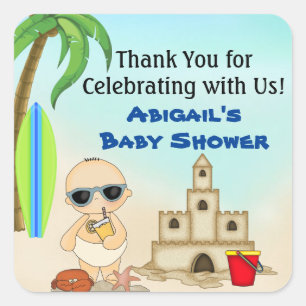 Sticker Carré Boy Beach Baby Sandcastle Baby shower Merci