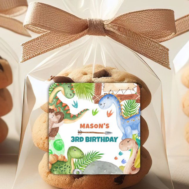 Sticker Carré Boy Dinosaur 3rd Birthday Party (Créateur téléchargé)