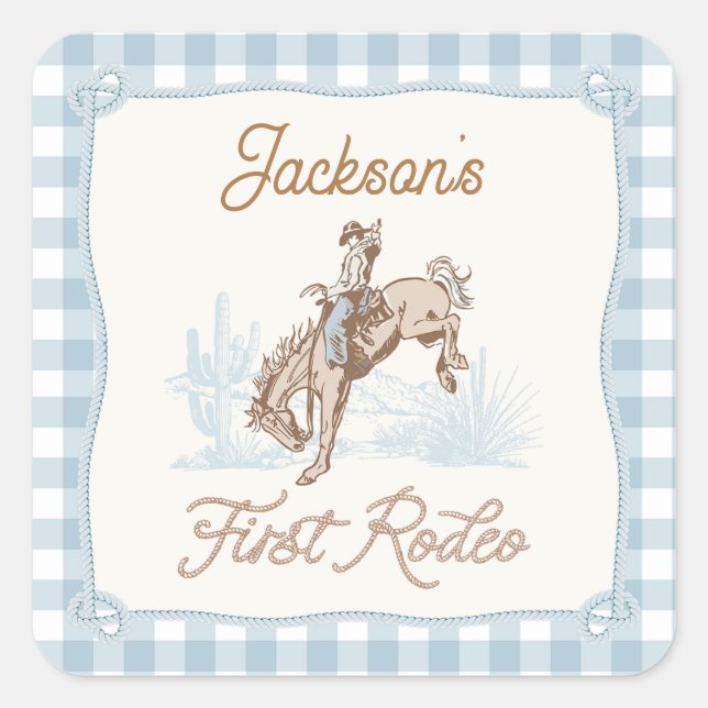 Sticker Carré Boys Blue Plaid Cowboy 1st Rodeo (Devant)