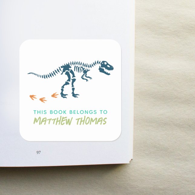 Sticker Carré Boys Cool T-Rex Dinosaur Plate-forme pour enfants (Créateur téléchargé)