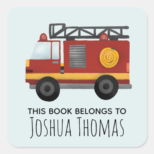 Sticker Carré Boys Cute Fire Engine Truck Kids Boite (Devant)