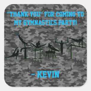 Sticker Carré Boys Gymnastique Parti "Merci" Camouflage
