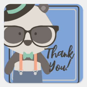 Sticker Carré Boys Hipster Mister Panda Bear Anniversaire