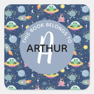 Sticker Carré Boys Space Alien Motif et nom Kids Boplate