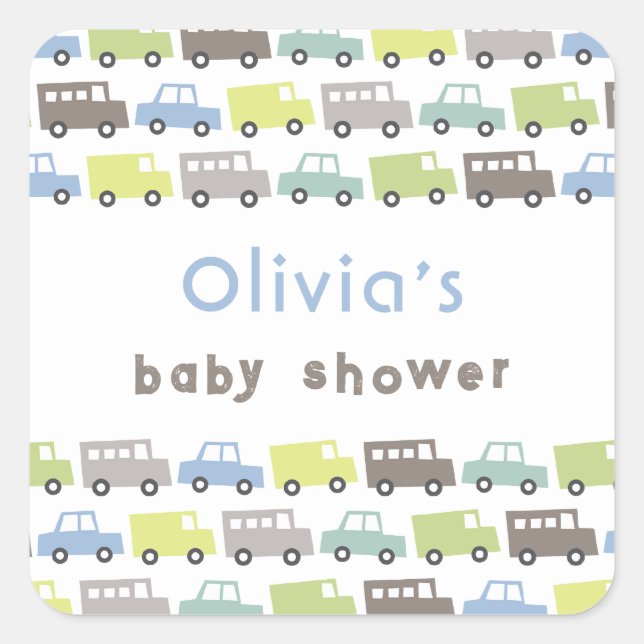 Sticker Carré Boys Toys Pastel Blue Retro Transport Baby shower (Devant)