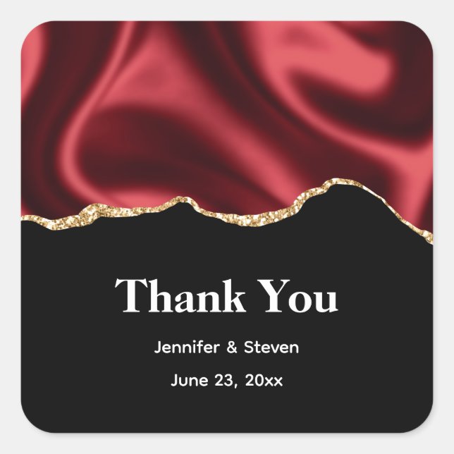 Sticker Carré Bracelet rouge foncé Wavy Satin - Merci Mariage (Devant)