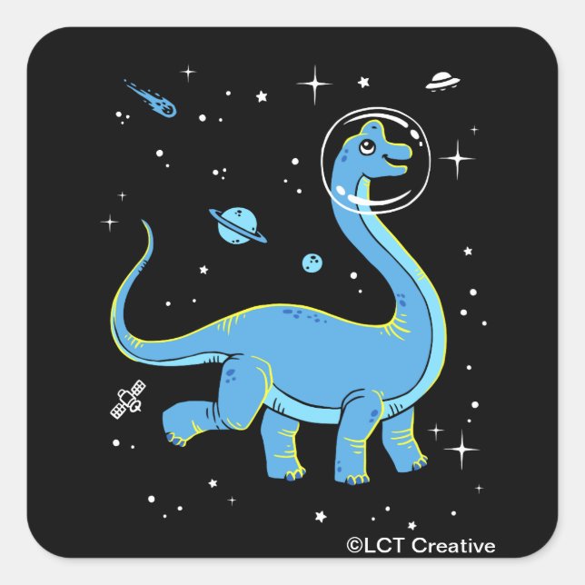 Sticker Carré Brachiosaurus Bleu Dinos Dans L'Espace (Devant)