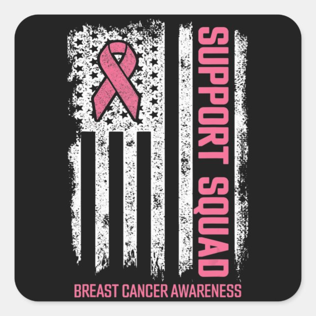 Sticker Carré Braille Cancer Shirts Support Squad Breast Cancer (Devant)