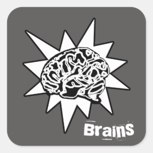 Sticker Carré Brains ! Noir & Blanc