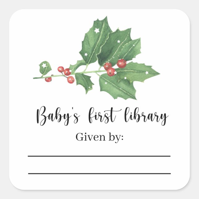 Sticker Carré Branche de gui - Ex-libris Baby Shower (Devant)