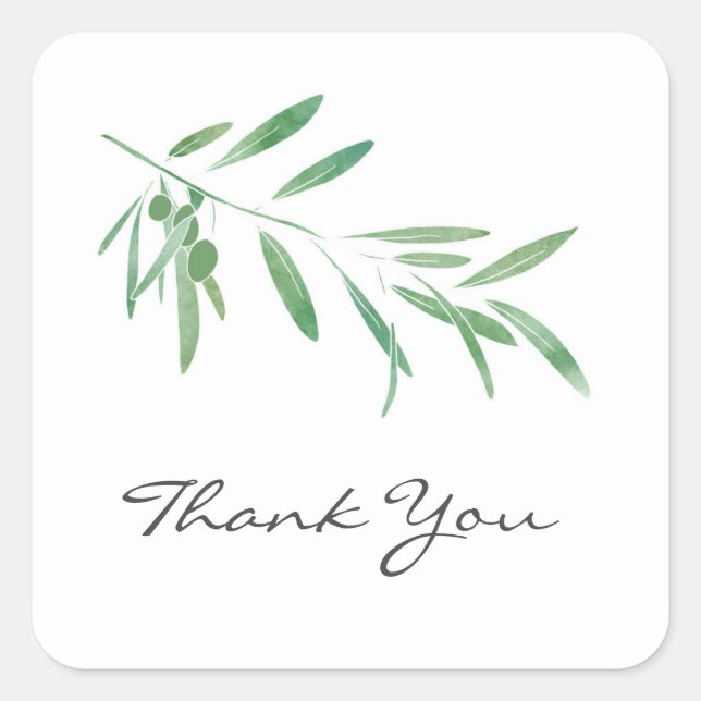 Sticker Carré Branche d'olive aquarelle (Devant)