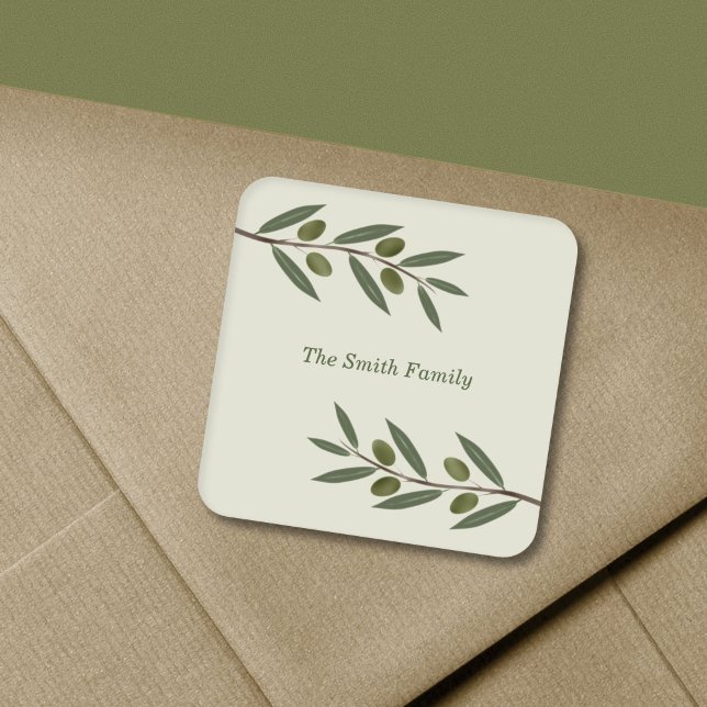 Sticker Carré Branche d'olive aquarelle (Watercolor Olive Branch Square Sticker)