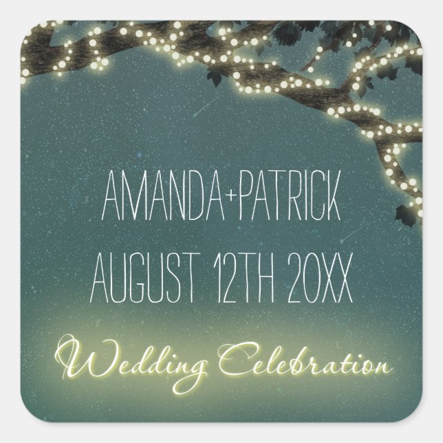 Sticker Carré Branche Enchantée Mariage rustique Faveurs Phoques (Devant)