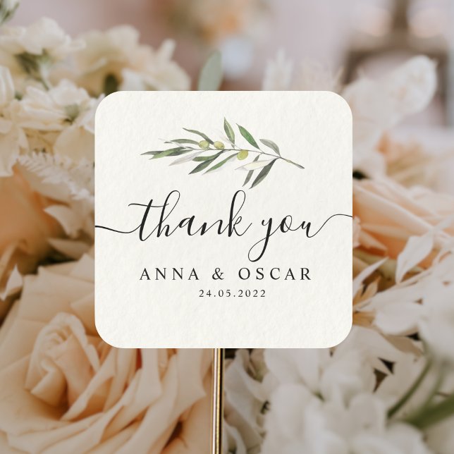 Sticker Carré Branche simple à l'aquarelle vert olive (Créateur téléchargé)