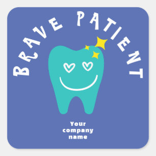 Sticker Carré Brave patient dentiste nom personnalisé autocollan