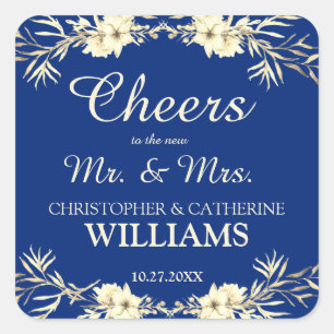 Sticker Carré Bravo à M. & Mme Blue Floral Mariage