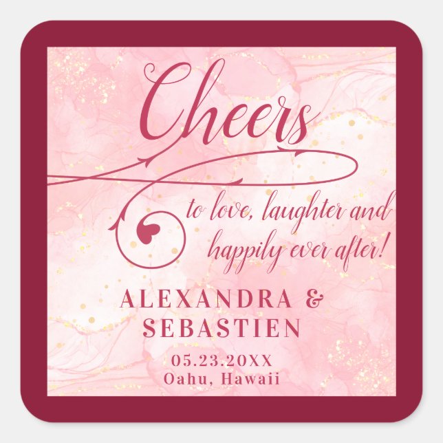 Sticker Carré Bravo pour aimer Rose Gold Script Mariage Bourgogn (Devant)