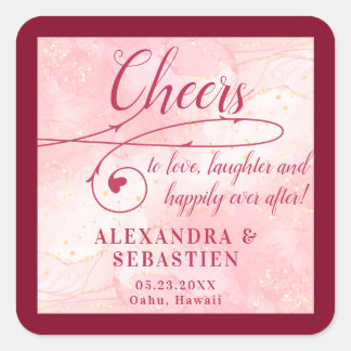 Sticker Carré Bravo pour aimer Rose Gold Script Mariage Bourgogn