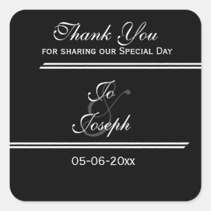 Sticker Carré Brayures noires et blanches mariage Merci