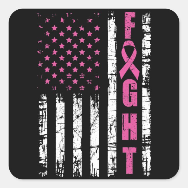 Sticker Carré Breast Cancer Awareness American Flag Fight Pink R (Devant)