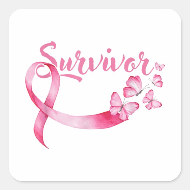 Sticker Carré Breast Cancer Awareness Pink Butterflies Ribbon (Devant)
