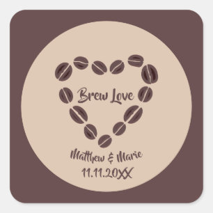Sticker Carré Brew Love Coffee Bean Heart