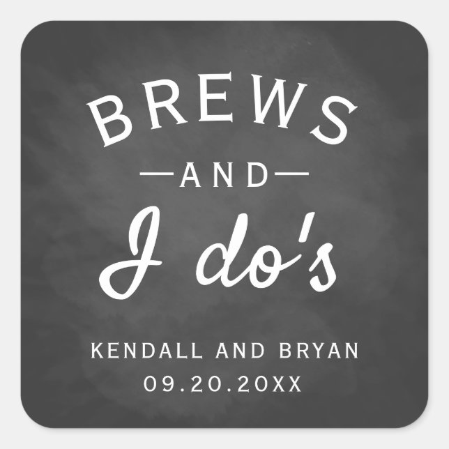 Sticker Carré Brews and I Do's Chalkboard Brewery Mariage (Devant)