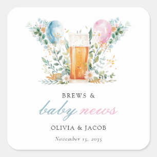 Sticker Carré Brews & Baby News Sexe Reveal Party