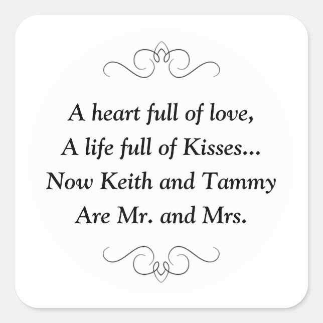 Sticker Carré Bride and Groom Are Now M. et Mme Wedding (Devant)