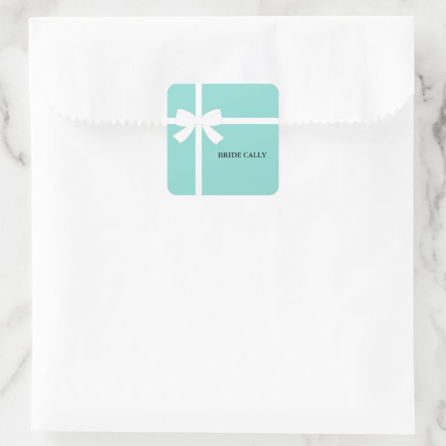 Sticker Carré BRIDE Turquoise Blue Tiara Douche Party Personnali (Sac)