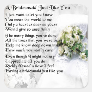 Sticker Carré Bridesmaid Poem Mariage Bouquet