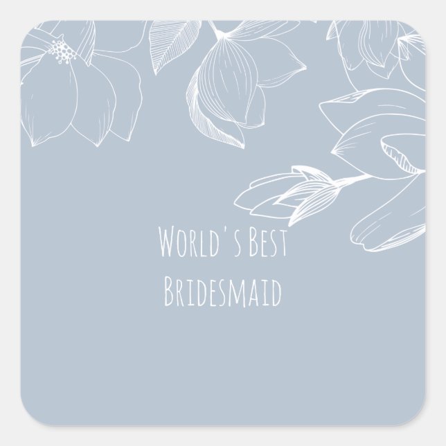 Sticker Carré BRIDESMAIDS CADRES Dusty Blue White Magnolias (Devant)