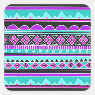 Sticker Carré Bright Blue et violet motif tribal