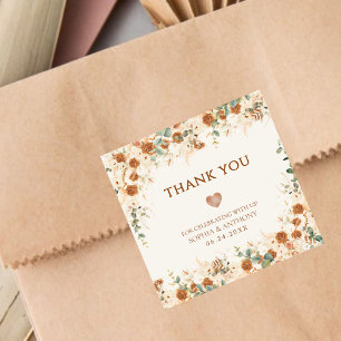 Sticker Carré Bright Boho Terracotta Floral Mariage Merci