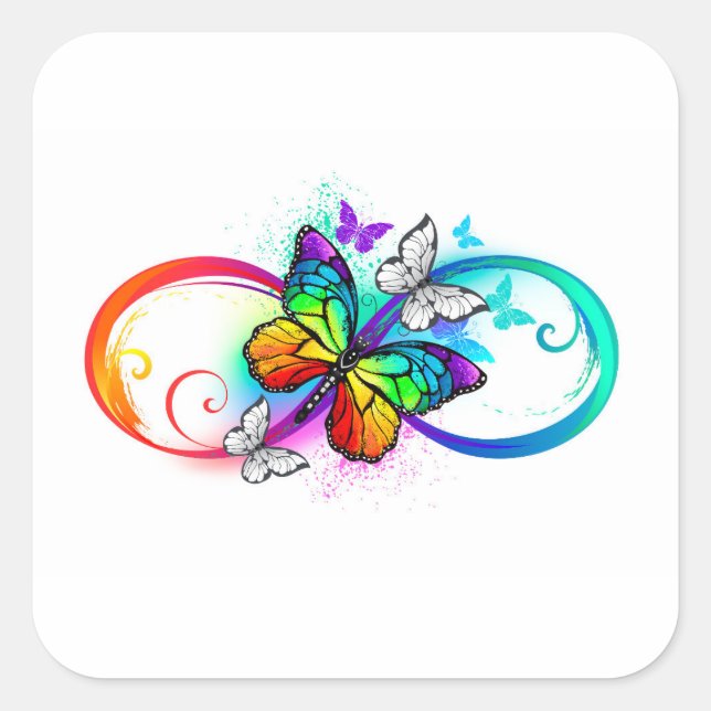 Sticker Carré Bright infinity with rainbow butterfly (Devant)