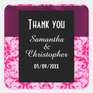 Sticker Carré Bright Pink damask merci