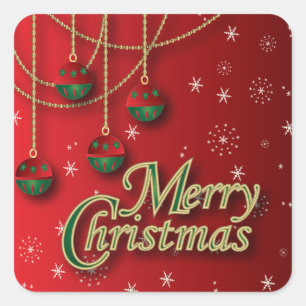 Sticker Carré Bright Red Joyeux ornements de Noël
