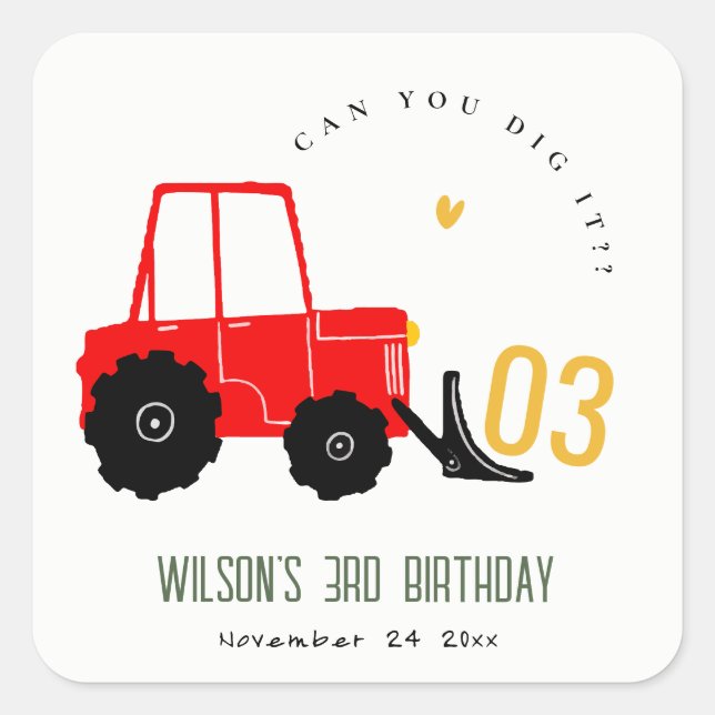 Sticker Carré Bright Red Yellow Digger Enfants N'importe quel âg (Devant)