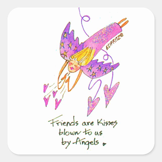 Sticker Carré Bright violet ange amène des amis comme baisers (Devant)