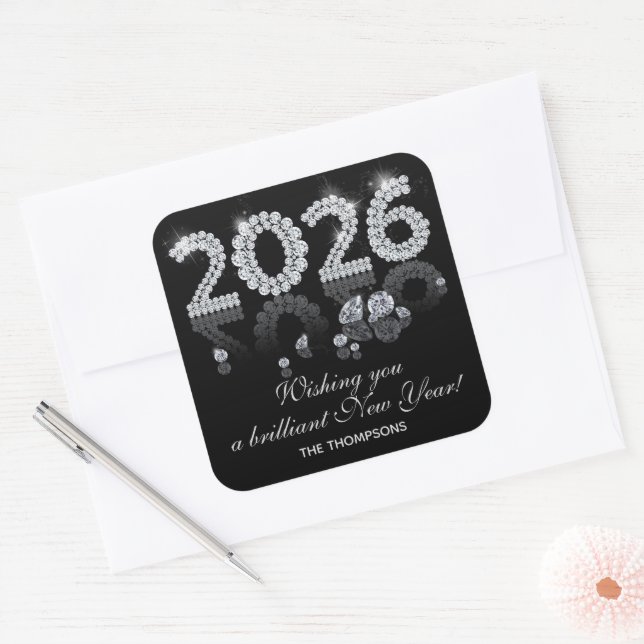 Sticker Carré Brilliant Diamonds Luxury New Year 2026 (Enveloppe)