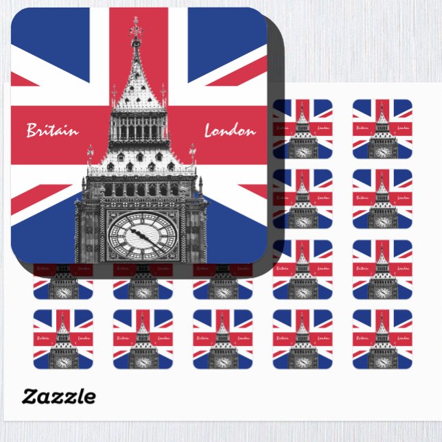 Sticker Carré British Flag & Big Ben - Londres, Royaume-Uni /fan (Créateur téléchargé)