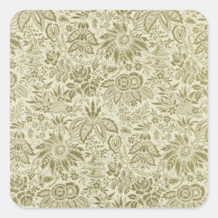 Sticker Carré Brocade Botanique Toile Florale Motif Vert Sauge