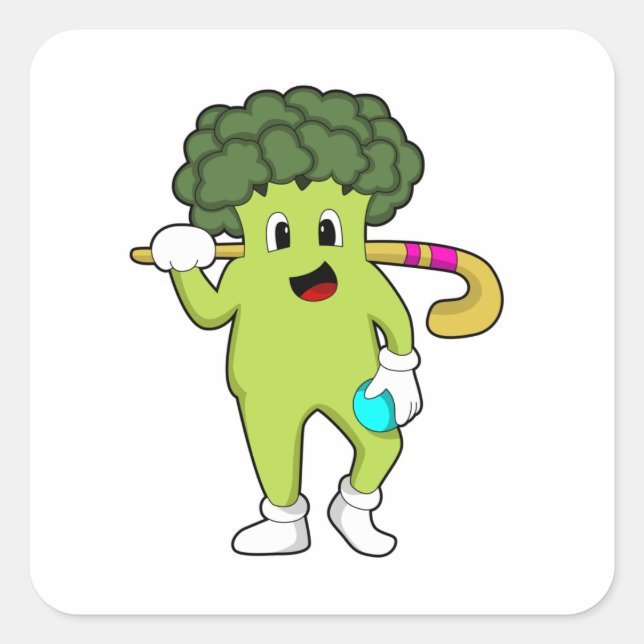 Sticker Carré Broccoli à Hockey avec chauve-souris de hockey (Devant)
