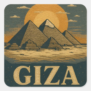 Sticker Carré Broderie Pyramides égyptiennes de Gizeh Grande Pyr