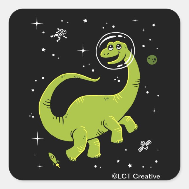 Sticker Carré Brontosaurus Vert Dinos Dans L'Espace (Devant)