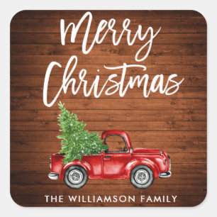 Sticker Carré Brosse en bois Script Camion Enveloppe de Noël Sce