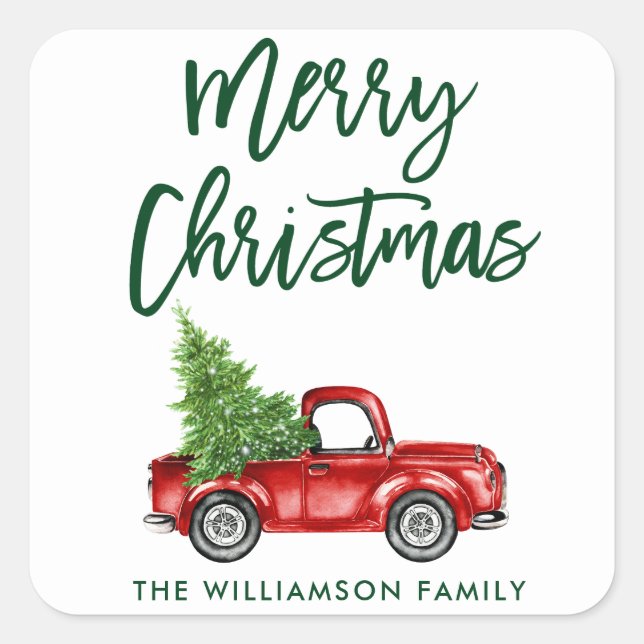 Sticker Carré Brosse Script Camion Enveloppe de Noël Sceau G (Devant)